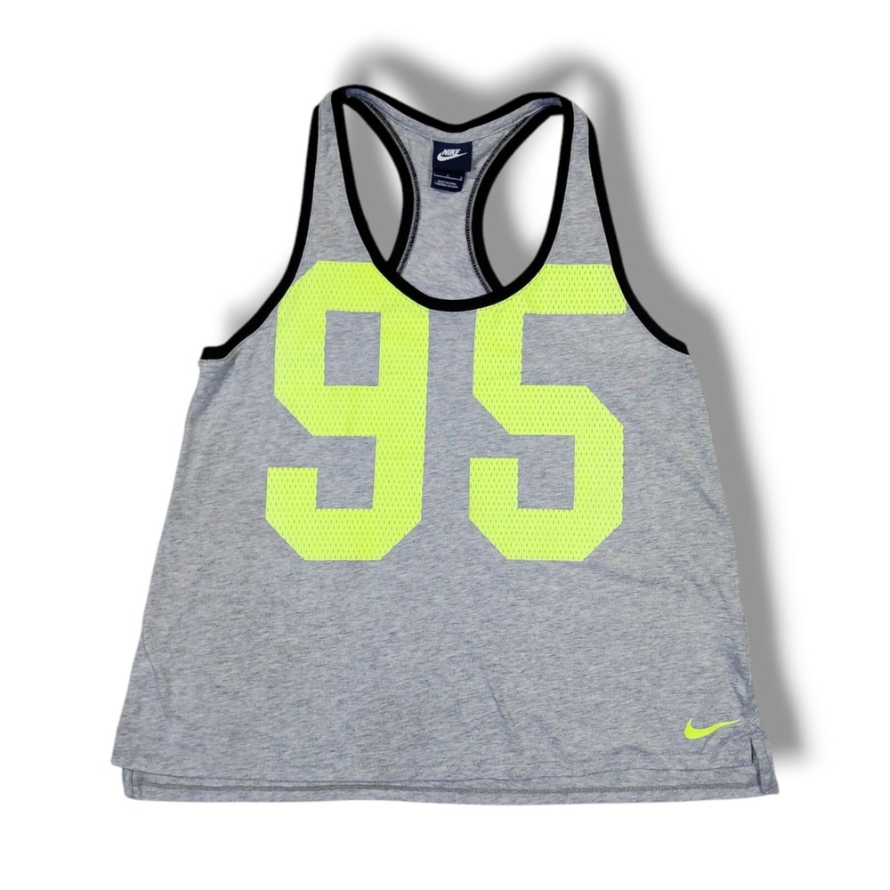 Vintage Nike Tank Top Neon Green 95 Front Razorback Swoosh Gray Women's L